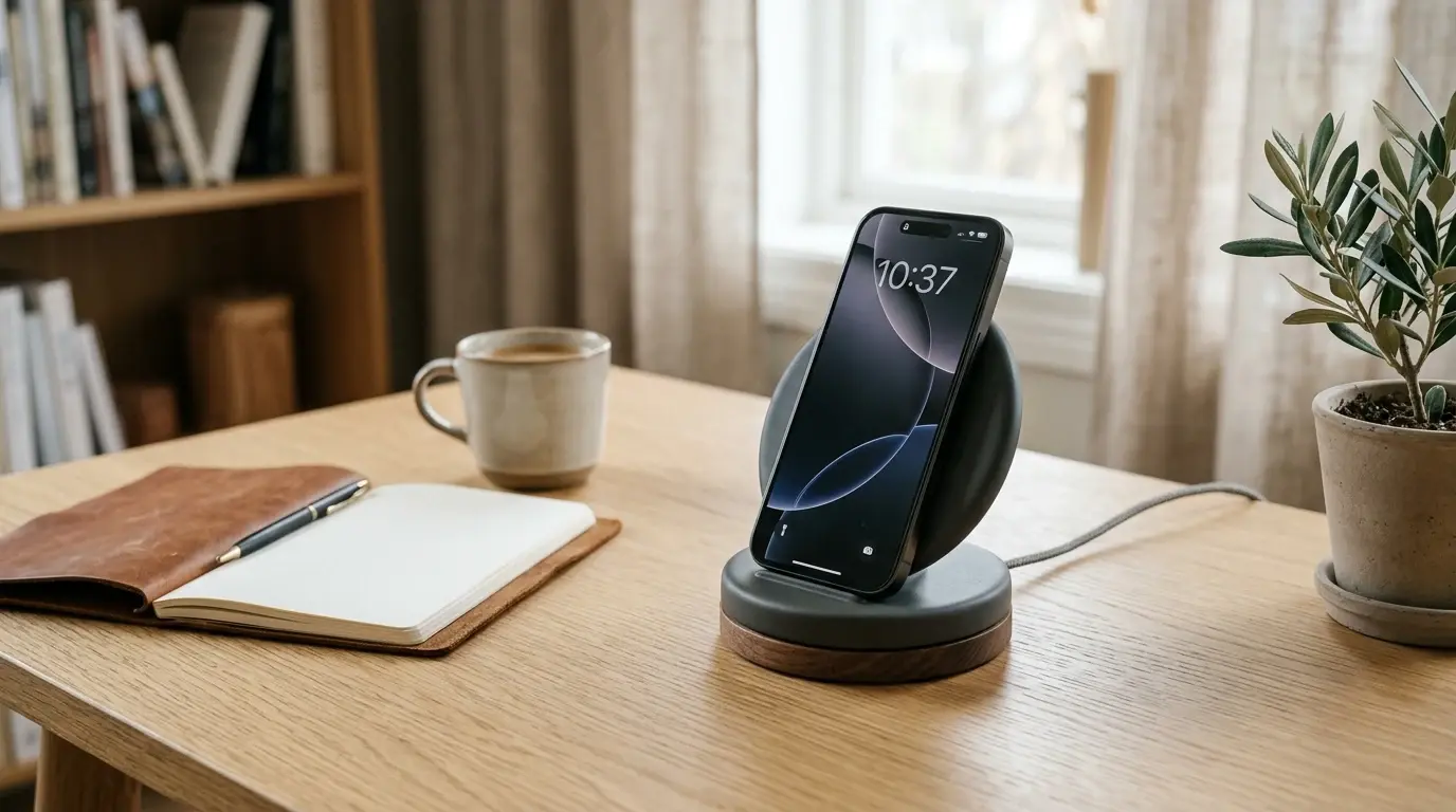 Trådløs lader illustrert som mobiltilbehør hos Mobiloversikt