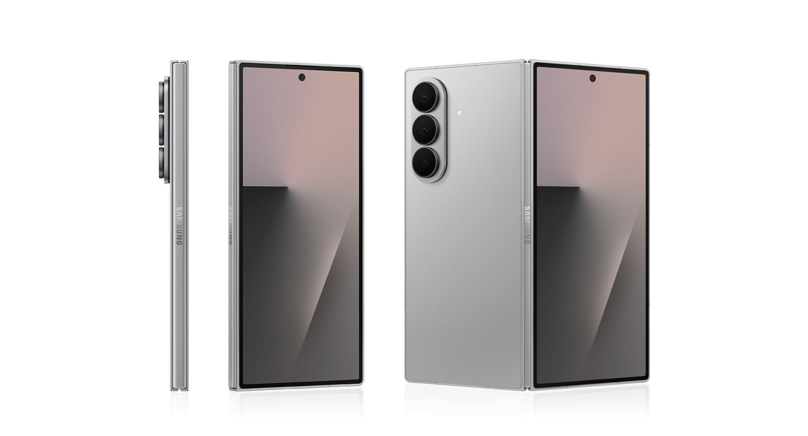 Samsung Galaxy Z Fold7 i Silver Shadow, vist lukket og brettet ut