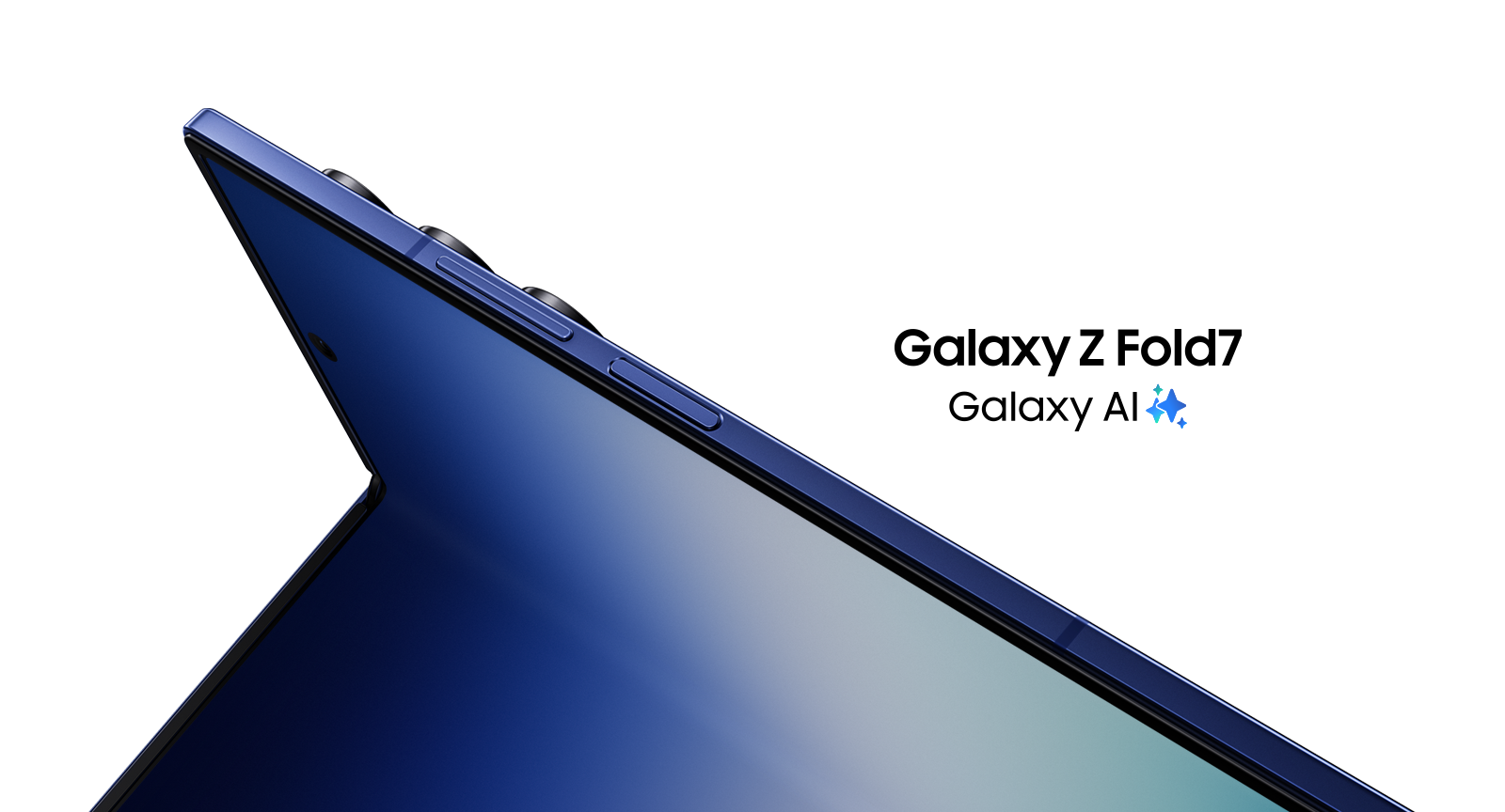 Samsung Galaxy Z Fold7 i Blue Shadow, delvis brettet ut